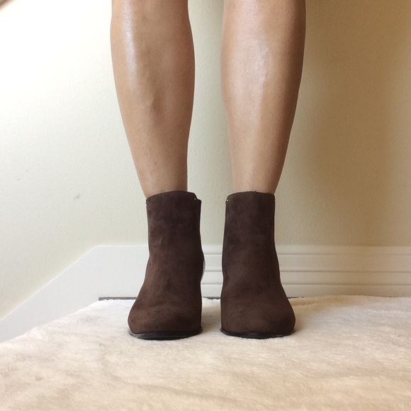Calvin Klein Brown Suede and Croc Patent Booties - Picture 2 of 9